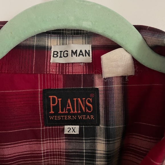 Plains western big man Plaid Shirt pearl snap button 2XL unstructured buttoned - Picture 6 of 6